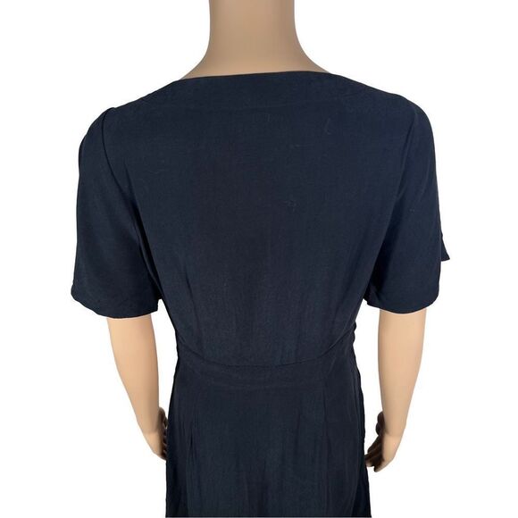 NWT Madewell Women's Black Surplice Neck Pleated Waist True Wrap Mini Dress 4 - Picture 5 of 9
